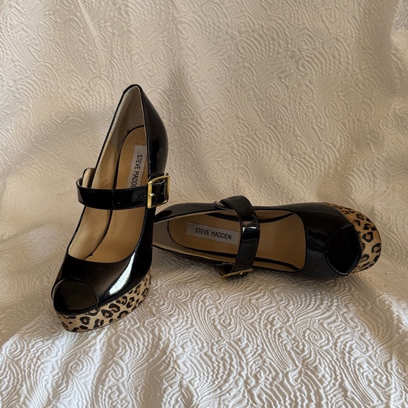 Steve Madden Black and Leopard Print Heels - Picture 1 of 2
